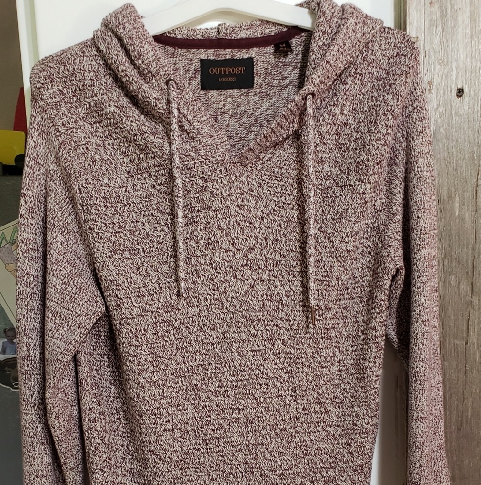 Outpost Makers,Med Burgandy Pullover Knit Mixed Yarn Hoodie,cozy,unisex,fall